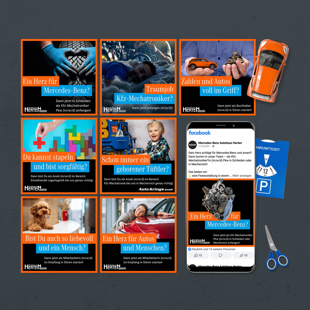 Projektmockup von Social Recruiting Content für das Mercedes-Benz Autohaus Herten